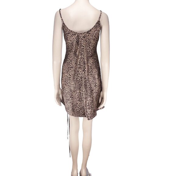 LA VIE EN ROSE‎ Cheetah Leopard Print Side Slit Satin Slip Night Mini Dress Sz L - Picture 5 of 6